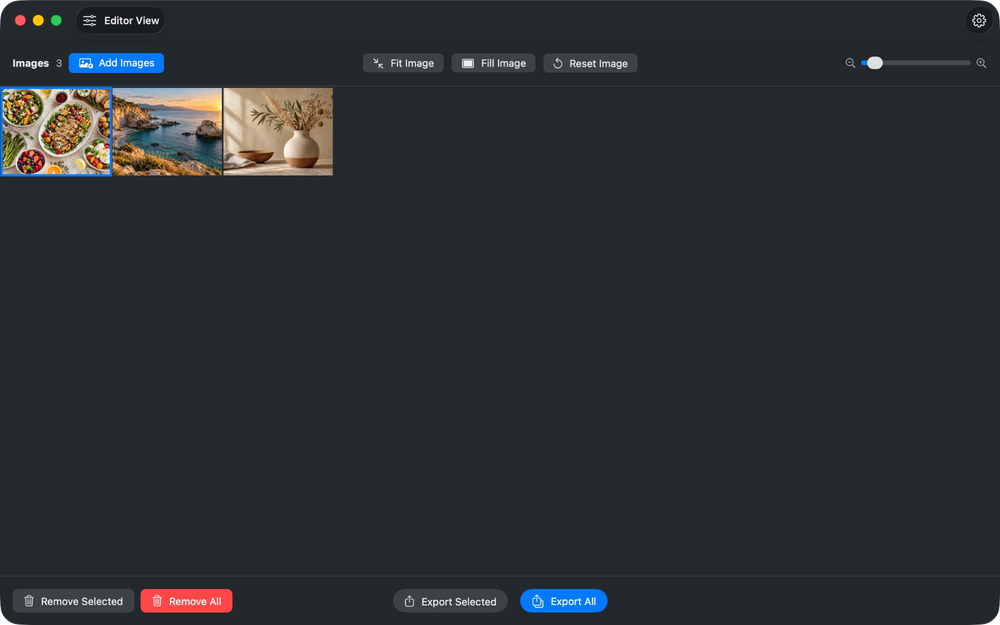 Editor view showing a grid of imported images